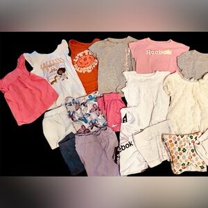 4T girl, summer bundle of shirts and shorts- Pink, Gray, White, Orange